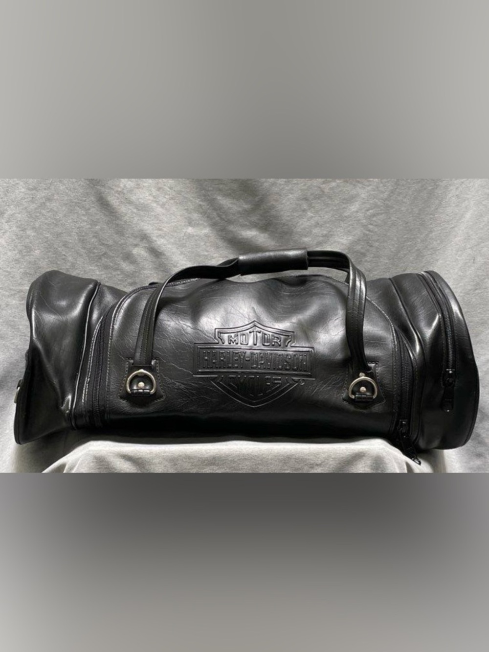 VINTAGE 💣 Harley Davidson Black Embossed Moto Duffle Bag